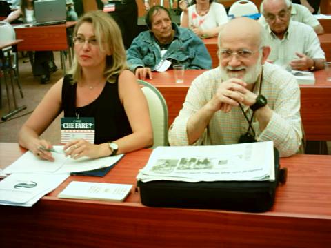 19 giugno 2005, Roma: Rosalba Sgroia e il segretario UAAR Giorgio Villella all’Assemblea dei Mille per la laicità