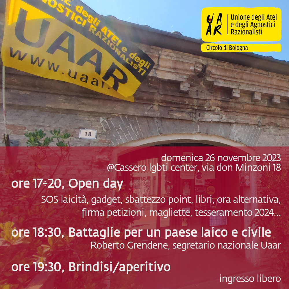 Open day Uaar Bologna al Cassero lgbtiq+ center